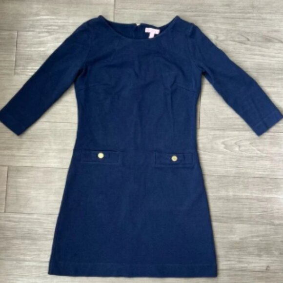 Lily Pulitzer Solid Navy Charlene Shift Dress 3/4 Sleeves Size S - Picture 1 of 5